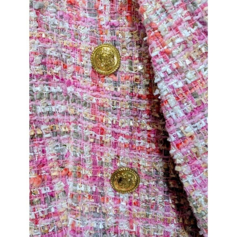 Aqua Pink Gold Tweed Double Breasted Blazer Jacket Size XS - Picture 13 of 16